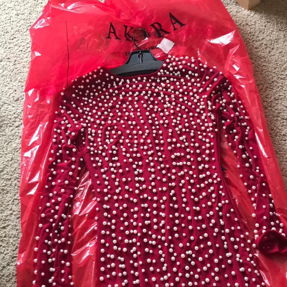 AKIRA Red Covered in pearls midi dress,S!!RARE!NWT - Picture 5 of 7
